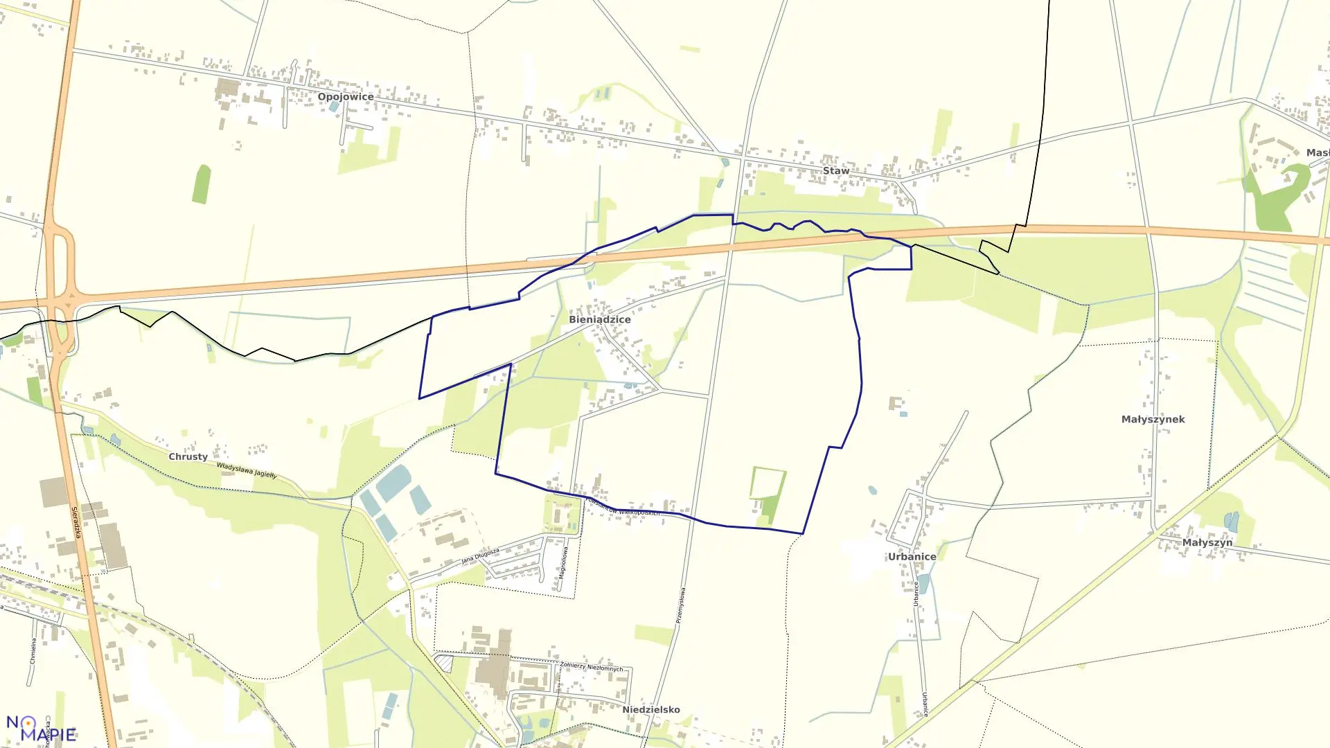 Mapa obrębu BIENIĄDZICE w gminie Wieluń