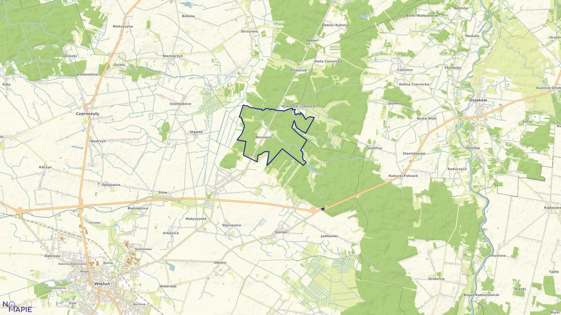 Mapa obrębu BOROWIEC w gminie Wieluń