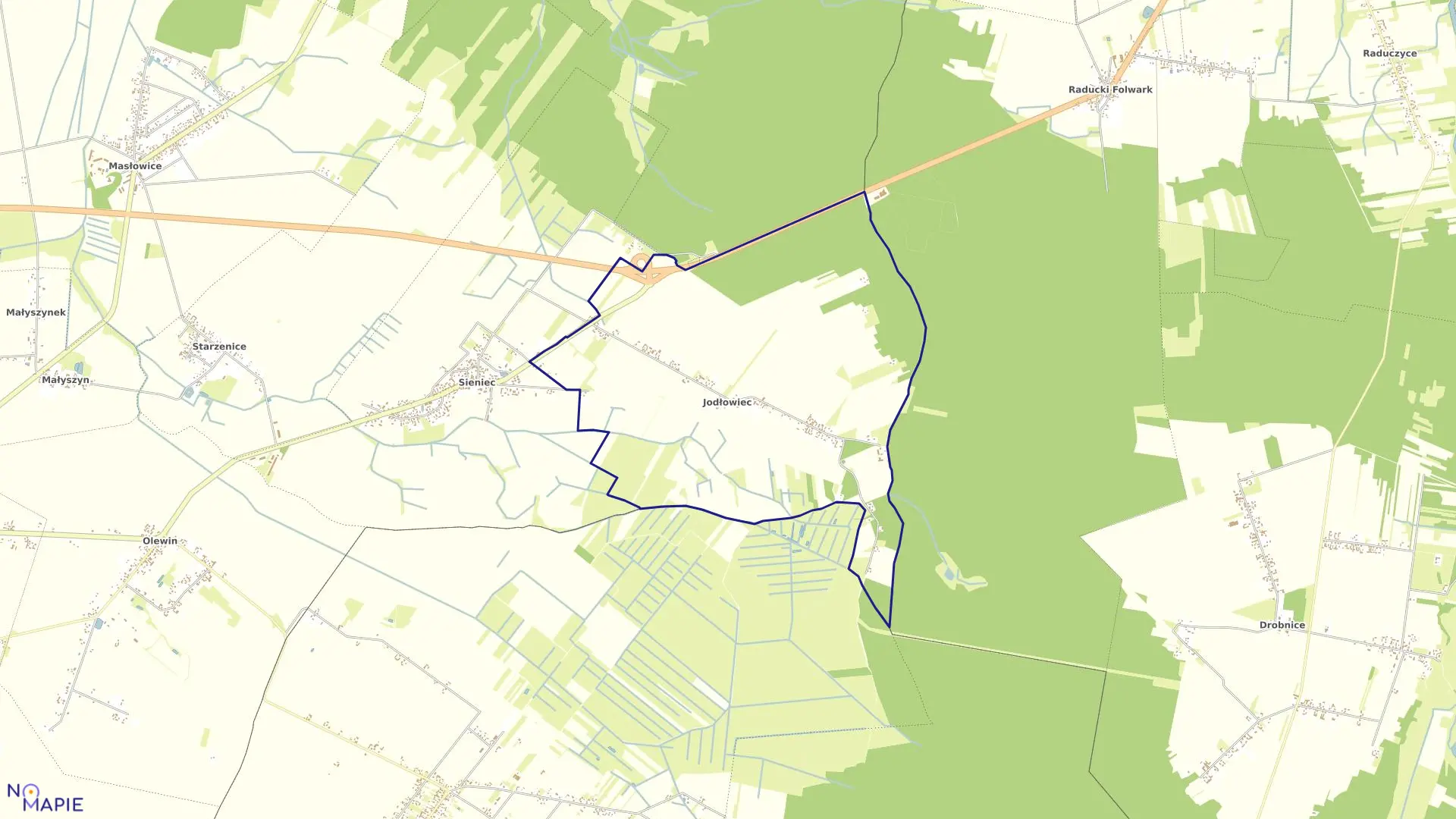 Mapa obrębu JODŁOWIEC w gminie Wieluń