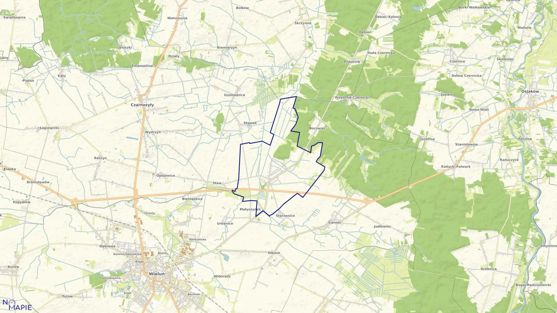 Mapa obrębu MASŁOWICE w gminie Wieluń